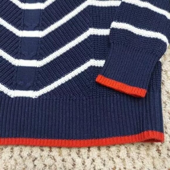 Crown & Ivy Women's Crochet Sweater Blue with White Stripes size XS - Picture 7 of 14